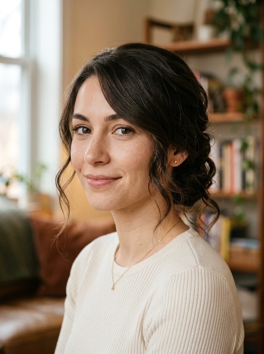 Low Updo mit Seitenscheitel - Hochsteckfrisur für lange Haare